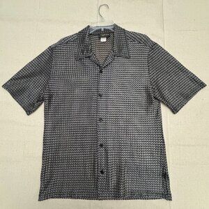 Pop Icon Sheer Button-Up Shirt Zig Zag Print Short Sleeve Men’s Medium USA Made